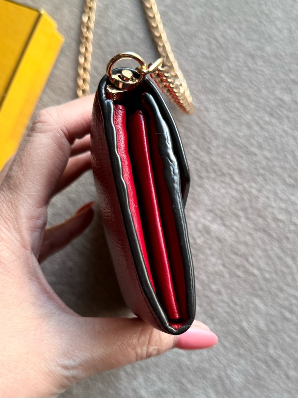Fendi Red Leather Long Wallet with Gold Chain Insert & Box COA - Picture 4 of 11